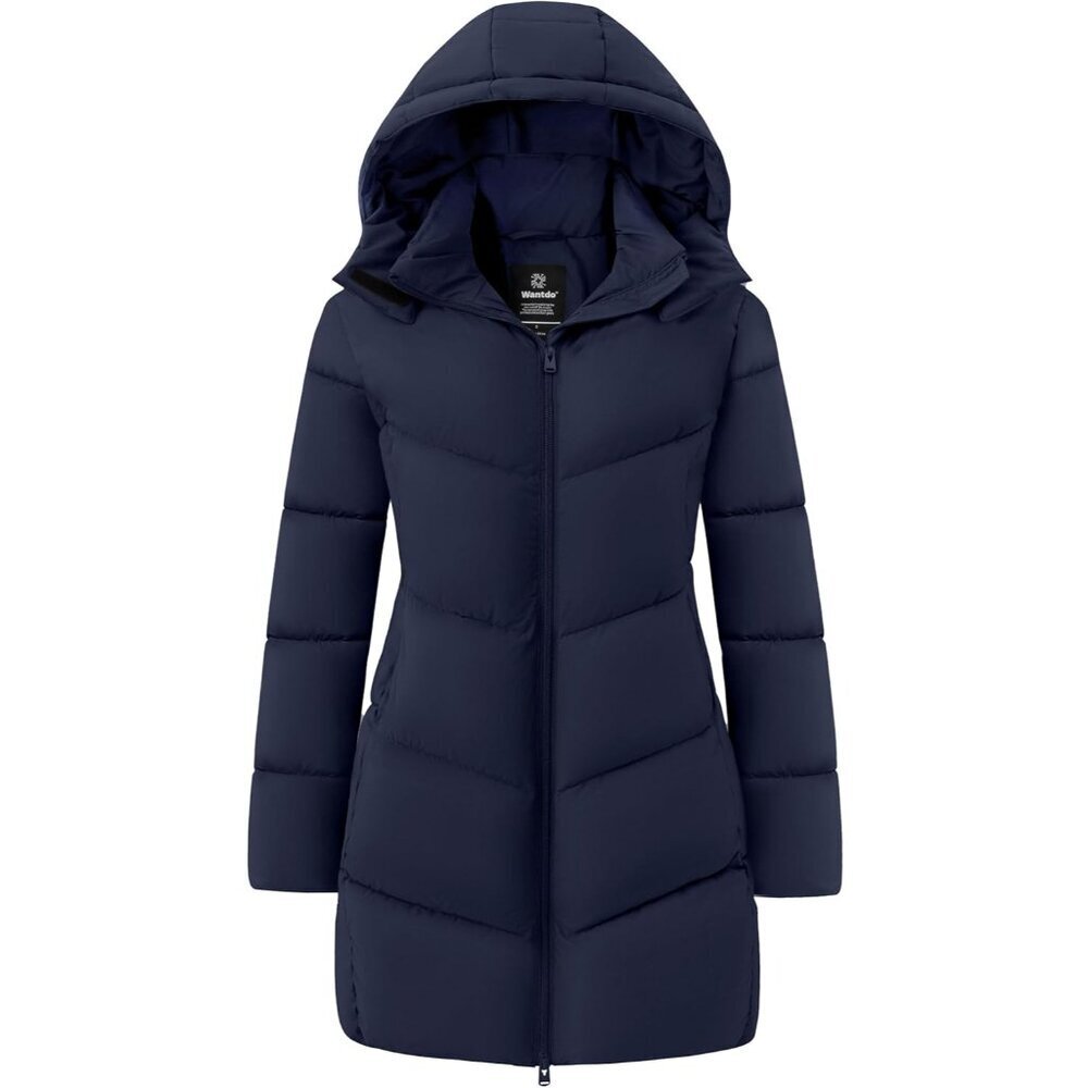 Women's Navy Warm Winter Coat Hooded Puffer Jacket Long Parka